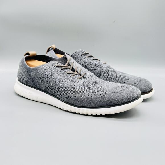 Cole Haan Shoes Mens 13 Gray Knit Zerogrand Stitchlite Wingtip Oxford Sneakers - Picture 2 of 12